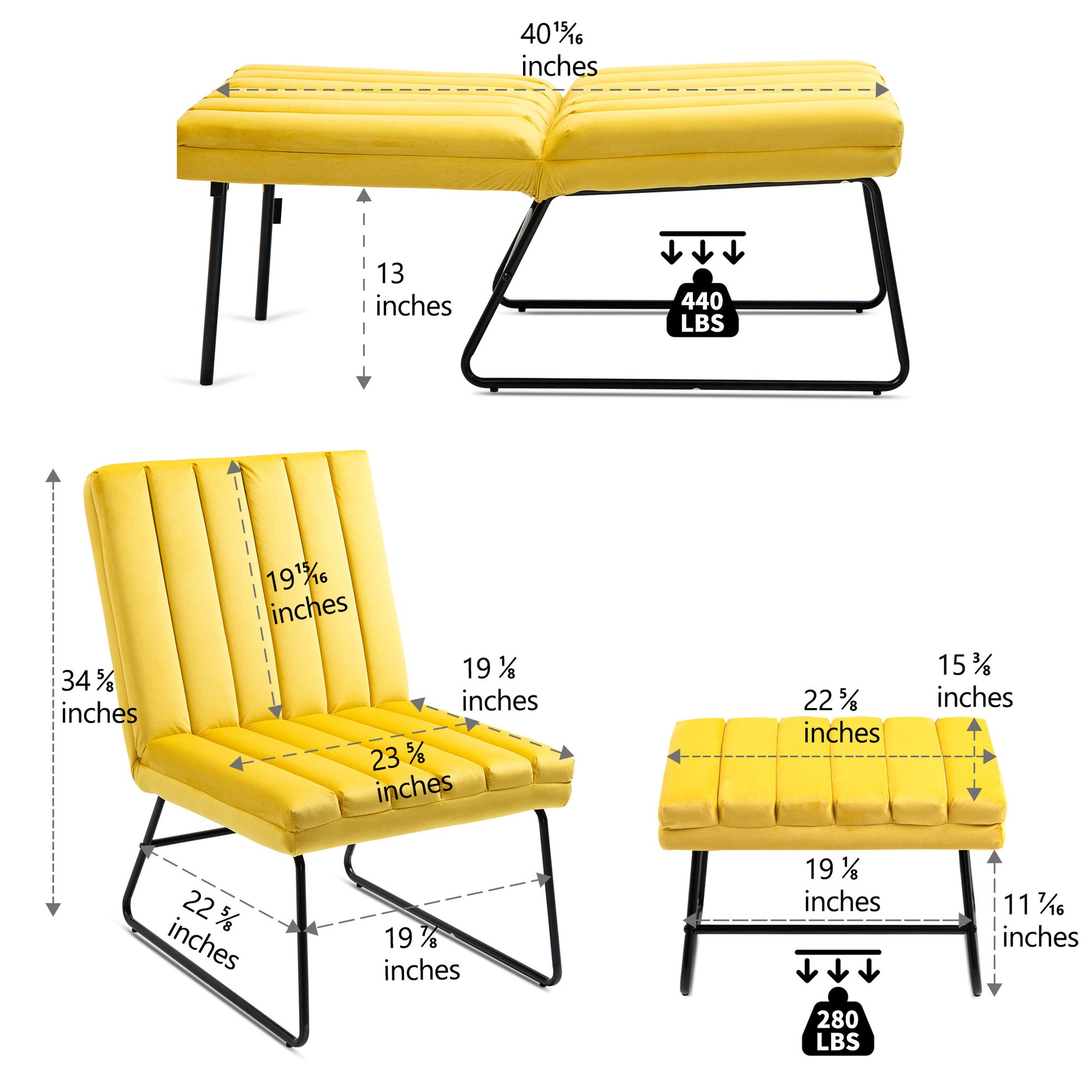 Yellow Modern Lazy Lounge Chair, Contemporary Single Leisure Upholstered Sofa Chair Set Yellow Primary Living Space Modern Foam Velvet