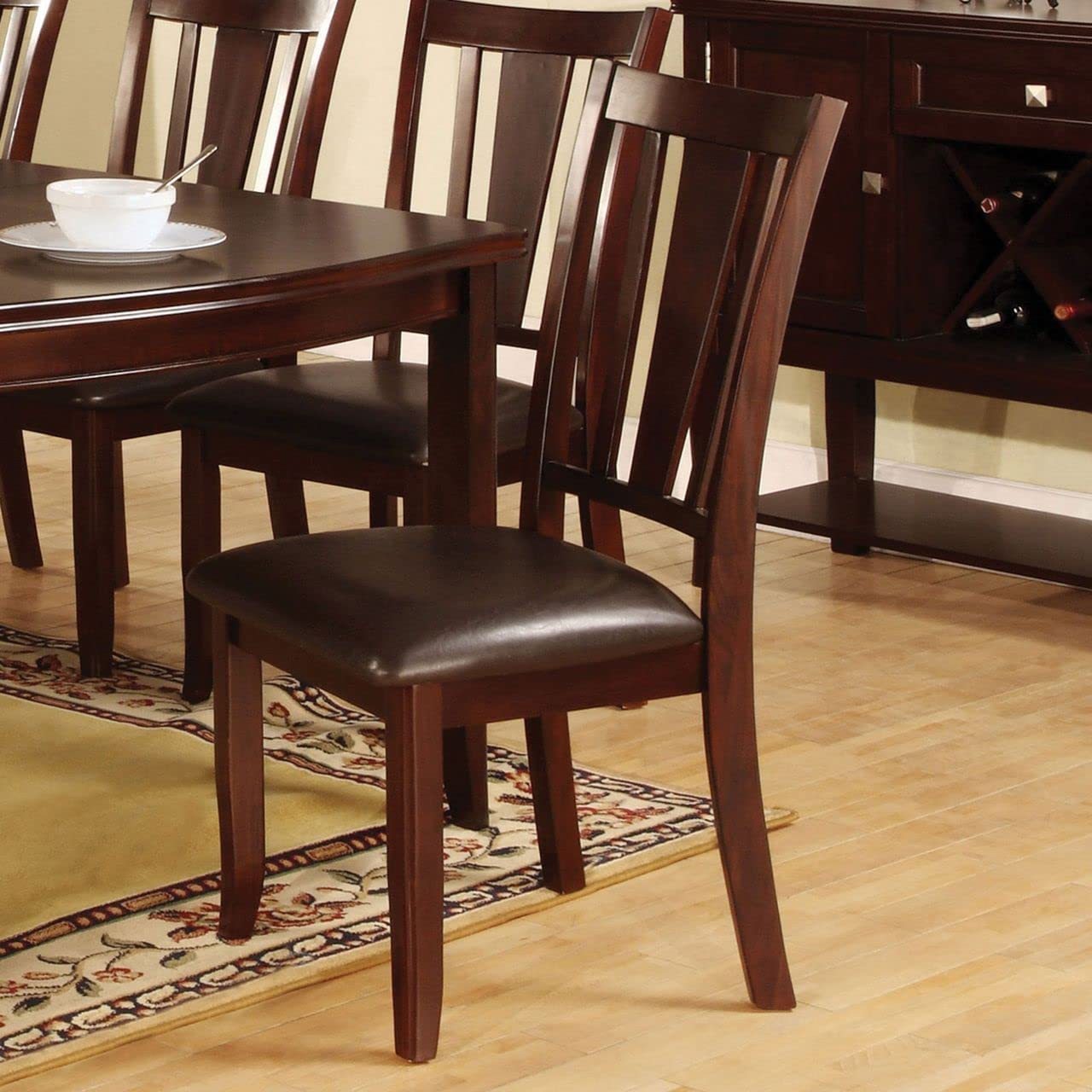 Set Of 2 Side Chairs Dark Espresso Finish Solid Wood Kitchen Dining Room Furniture Paddedseat Unique Back Espresso Espresso Dining Room Modern,Transitional Side Chair Rubberwood Slat Back Solid Wood