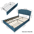 Queen Size Upholstered Platform Bed Linen Bed Frame With 2 Drawers Stitched Padded Headboard With Rivets Design Strong Bed Slats System No Box Spring Needed Blue Queen Blue Cotton Linen