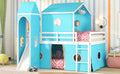 Full Size Loft Bed With Slide Blue Tent And Tower Blue Full Blue Solid Wood