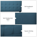 Queen Size Upholstered Platform Bed Linen Bed Frame With Lights Square Stitched Adjustable Headboard Strong Bed Slats System No Box Spring Needed Blue Queen Blue Cotton Linen