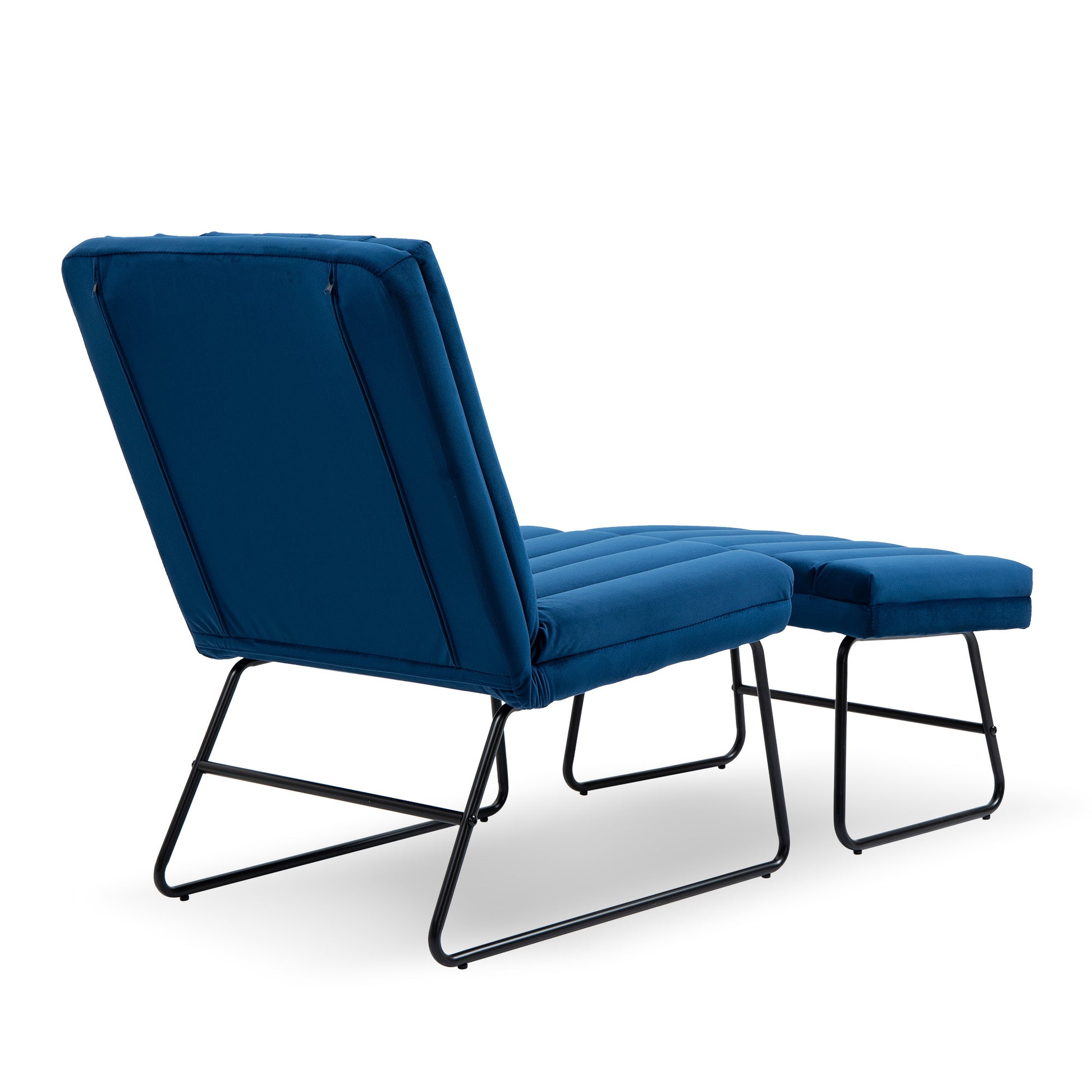 Dark Blue Modern Lazy Lounge Chair, Contemporary Single Leisure Upholstered Sofa Chair Set Dark Blue Primary Living Space Modern Foam Velvet