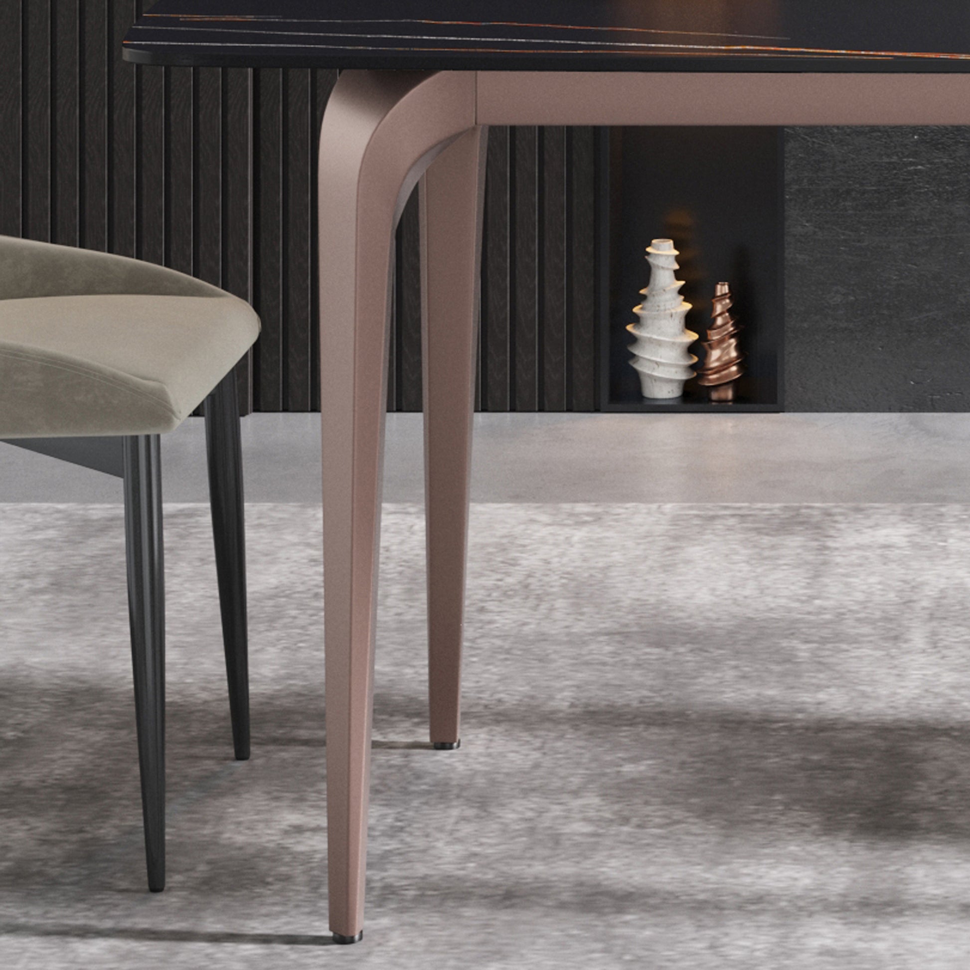 63"Modern Artificial Stone Black Curved Metal Leg Dining Table 6 People Black Metal Sintered Stone