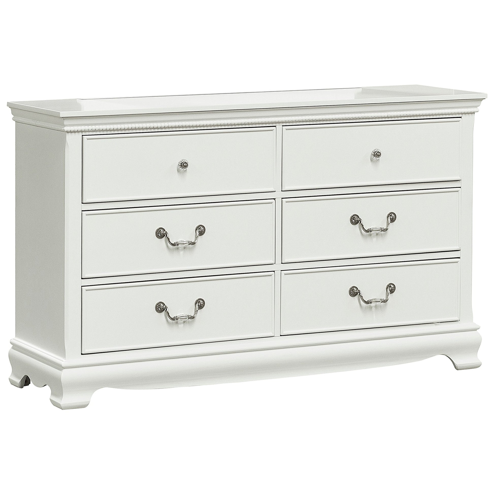 Classic Traditional Style Dresser Of 6X Drawers White Finish Bedroom Antique Handles Wooden Furniture White 5 Drawers & Above Bedroom Traditional Wood