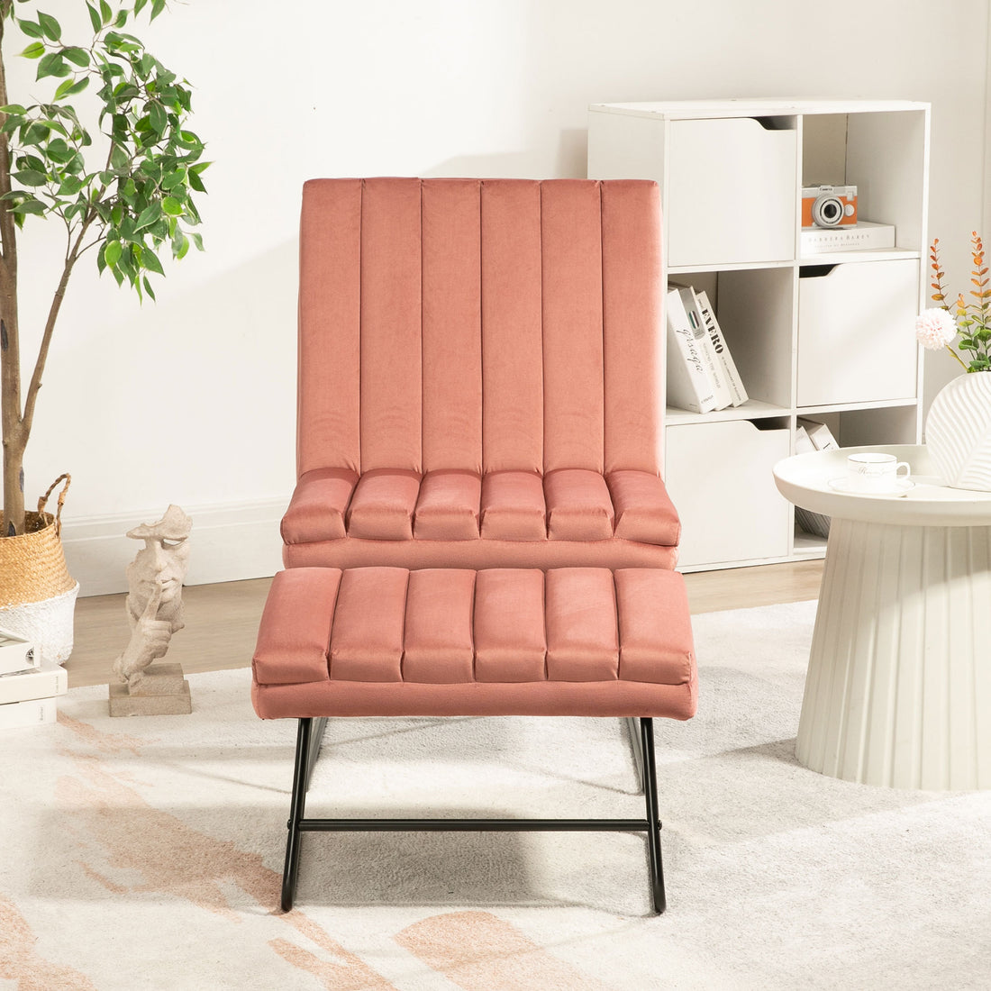 Pink Modern Lazy Lounge Chair, Contemporary Single Leisure Upholstered Sofa Chair Set Pink Primary Living Space Modern Foam Velvet