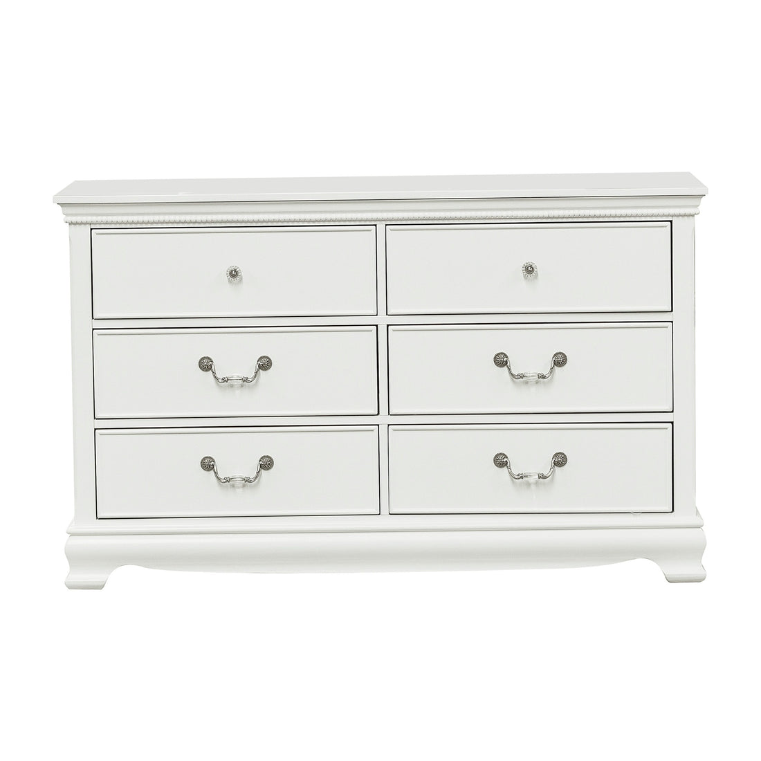 Classic Traditional Style Dresser Of 6X Drawers White Finish Bedroom Antique Handles Wooden Furniture White 5 Drawers & Above Bedroom Traditional Wood