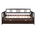 Full Size Daybed Wood Bed With Twin Size Trundle,Espresso Espresso Solid Wood