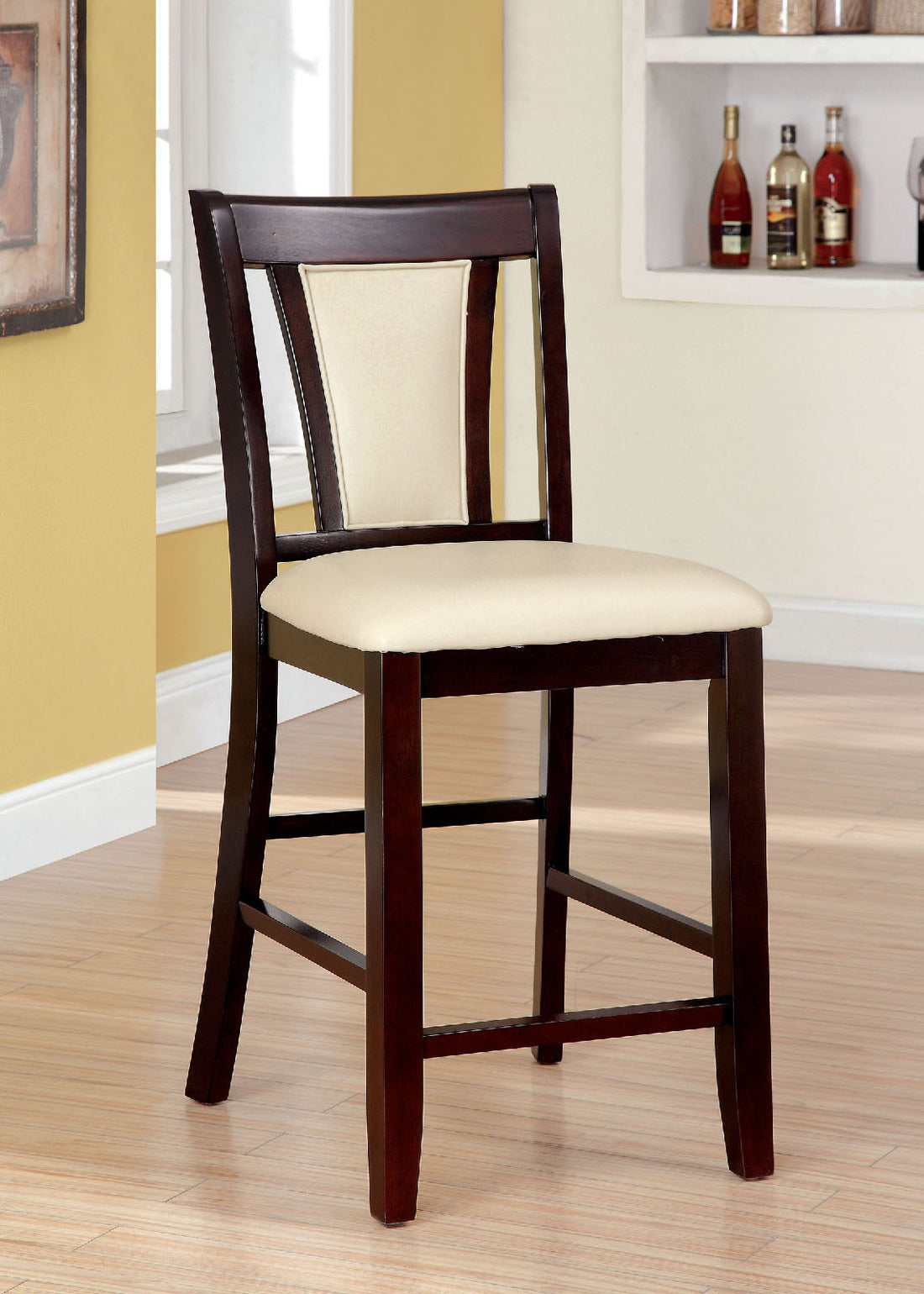 Contemporary Set Of 2 Counter Height Chairs Dark Cherry And Ivory Solid Wood Chair Paddedupholstered Seat Kitchen Dining Room Furniture Ivory Brown Dining Room Contemporary,Modern Side Chair Rubberwood Solid Back Solid Wood