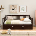 Full Size Daybed Wood Bed With Twin Size Trundle,Espresso Espresso Solid Wood