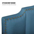 Queen Size Upholstered Platform Bed Linen Bed Frame With 2 Drawers Stitched Padded Headboard With Rivets Design Strong Bed Slats System No Box Spring Needed Blue Queen Blue Cotton Linen