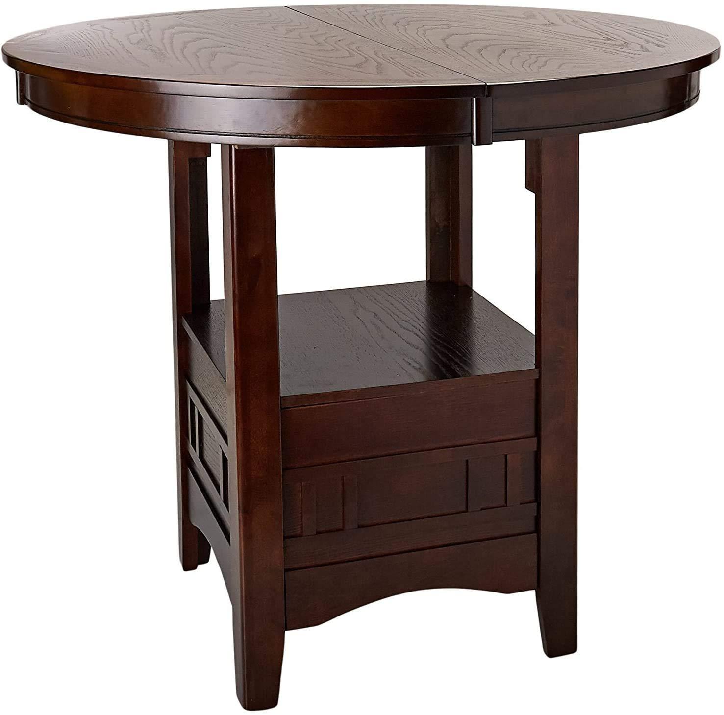 Dining Table Round Counter Height Dining Table W Shelve 1Pc Table Only Solid Wood Dark Rosy Brown Finish Brown Mix Light Brown Dining Room Contemporary,Modern Oak Solid Wood