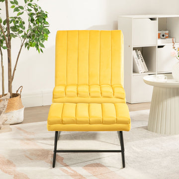 Yellow Modern Lazy Lounge Chair, Contemporary Single Leisure Upholstered Sofa Chair Set Yellow Primary Living Space Modern Foam Velvet