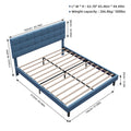 Queen Size Upholstered Platform Bed Linen Bed Frame With Lights Square Stitched Adjustable Headboard Strong Bed Slats System No Box Spring Needed Blue Queen Blue Cotton Linen