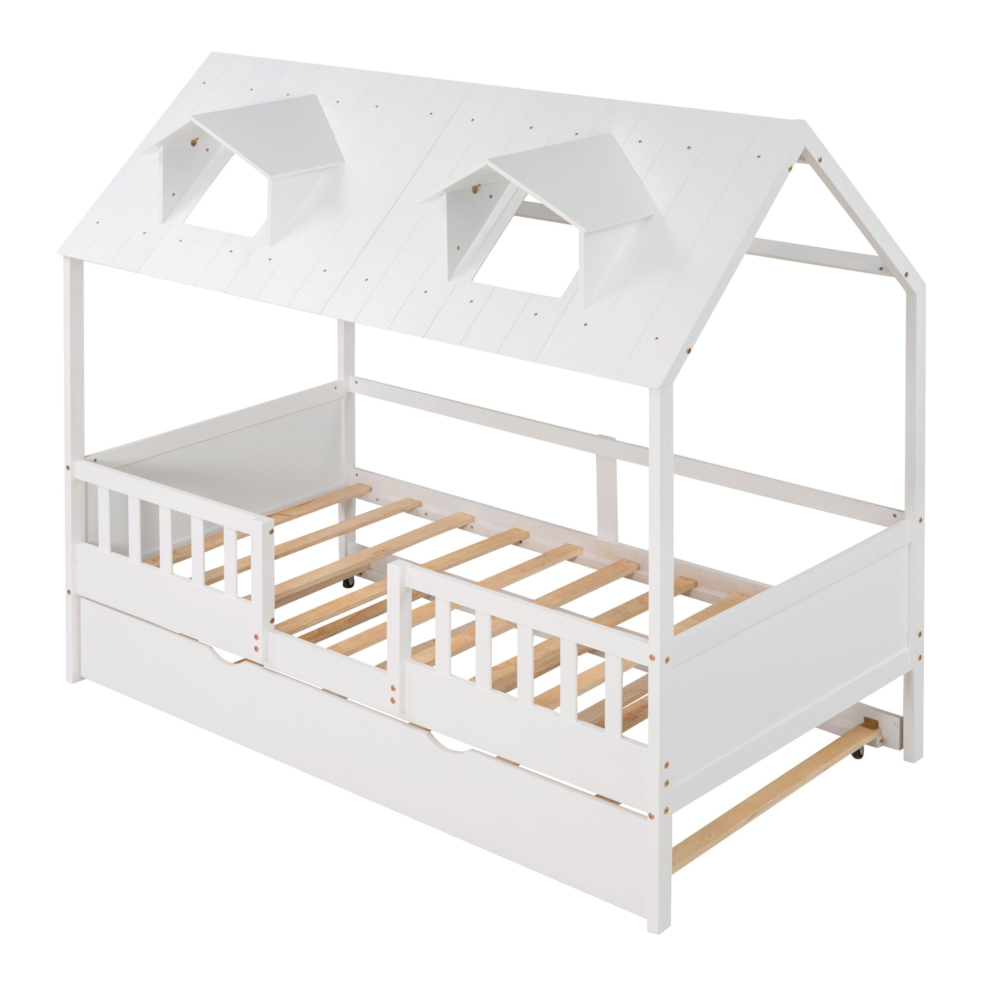 Twin Size House Bed Wood Bed With Twin Size Trundle White White Solid Wood