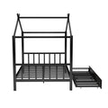 Full Size Metal House Platform Bed With Two Drawers,Headboard And Footboard,Roof Design,Black Black Metal