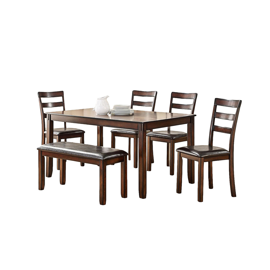 Modern 6 Piece Dining Set, Brown Brown Ladder Back Dining Room Classic 4 Leg Rectangular Mdf