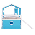 Full Size Loft Bed With Slide Blue Tent And Tower Blue Full Blue Solid Wood