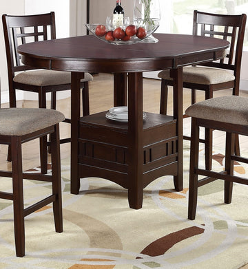 Dining Table Round Counter Height Dining Table W Shelve 1Pc Table Only Solid Wood Dark Rosy Brown Finish Brown Mix Light Brown Dining Room Contemporary,Modern Oak Solid Wood