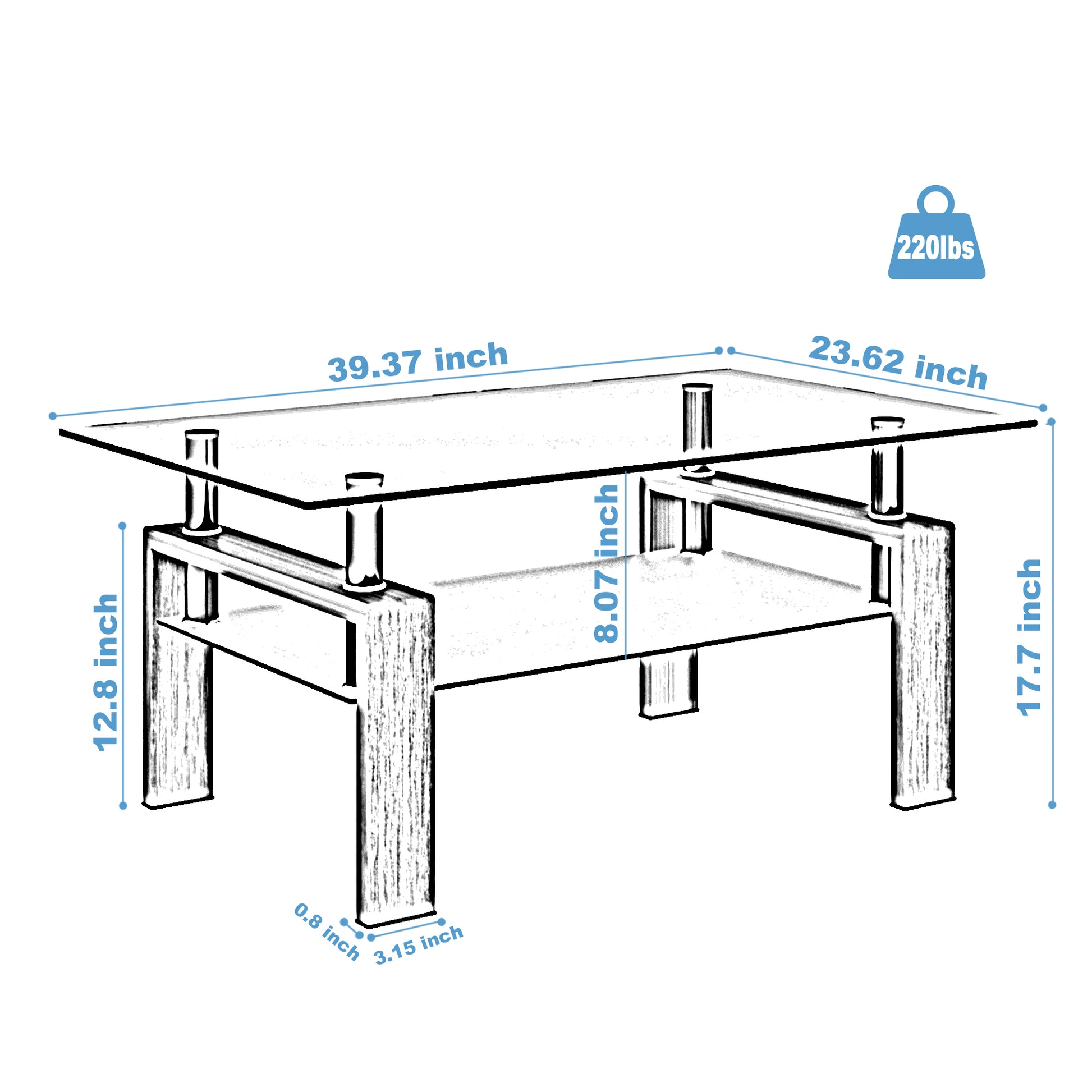 Rectangle Glass Coffee Table, Clear Coffee Table Modern Side Center Tables For Living Room Living Room Furniture Oak Glass