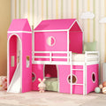 Twin Size Loft Bed With Slide Pink Tent And Tower Pink Twin Pink Solid Wood