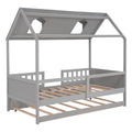 Twin Size House Bed Wood Bed With Twin Size Trundle Gray Gray Solid Wood