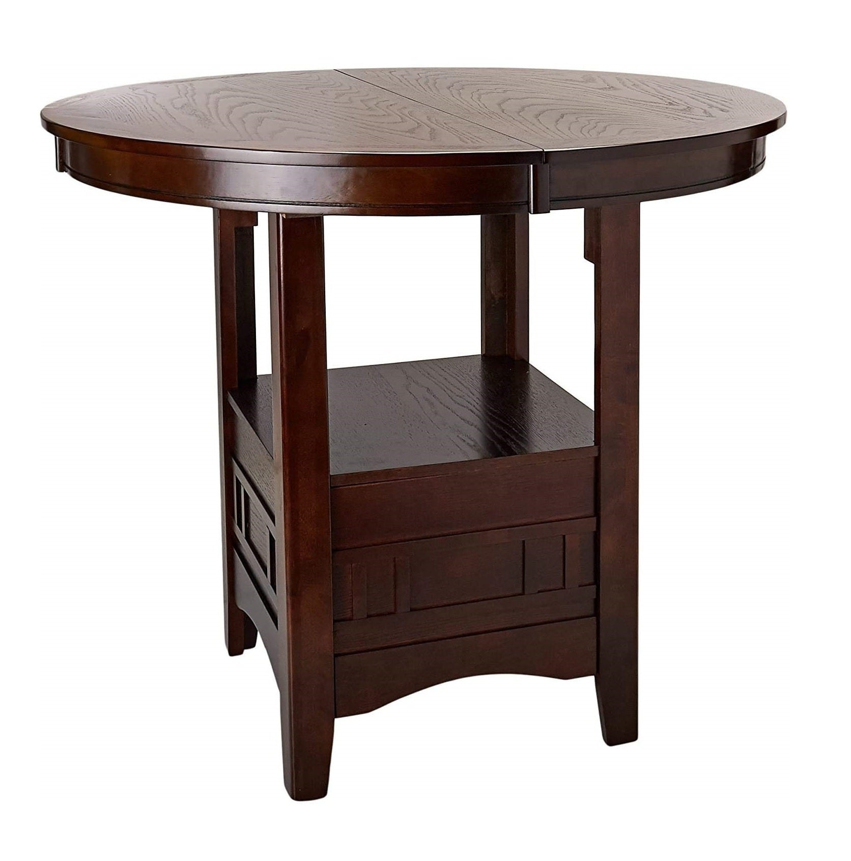 Dining Table Round Counter Height Dining Table W Shelve 1Pc Table Only Solid Wood Dark Rosy Brown Finish Brown Mix Light Brown Dining Room Contemporary,Modern Oak Solid Wood