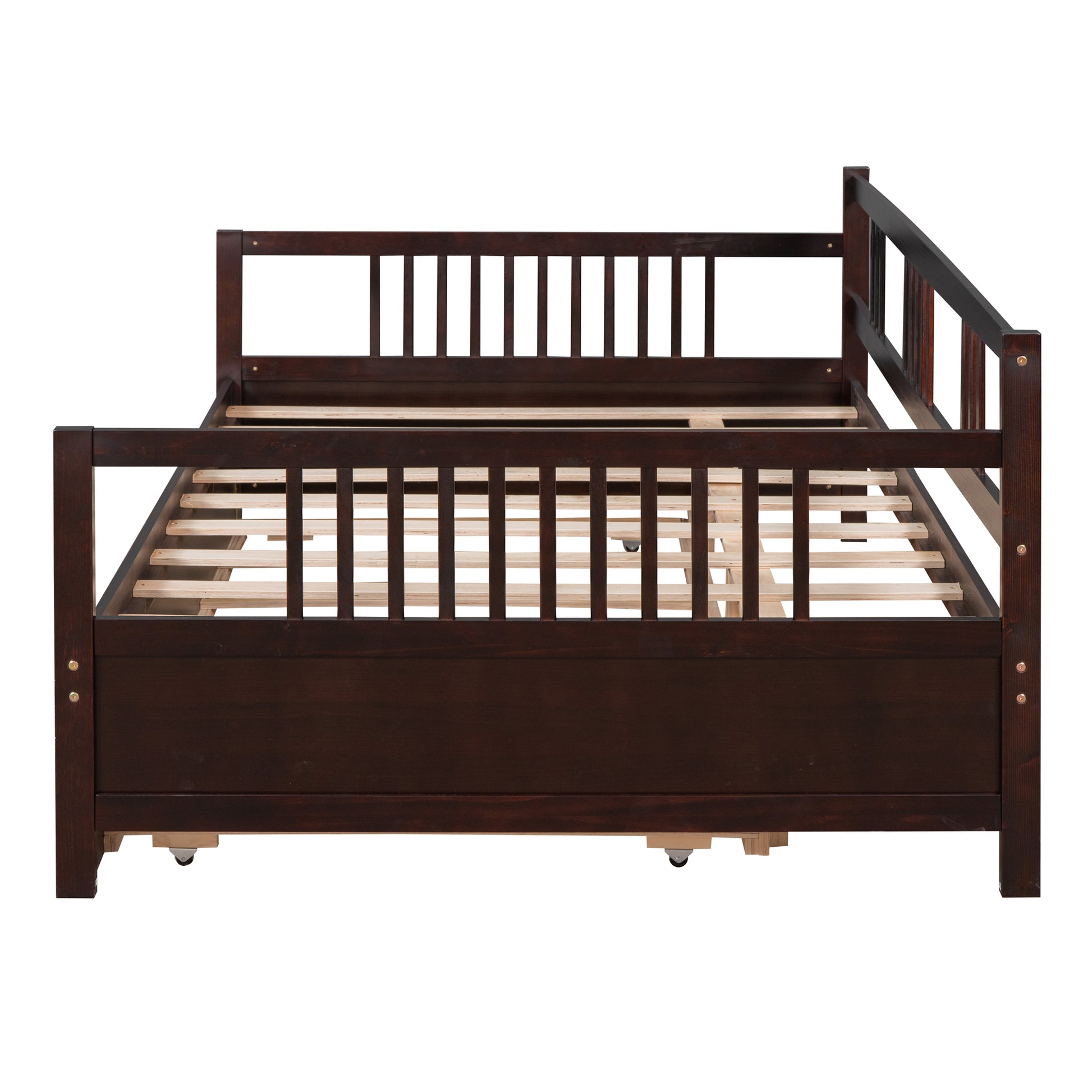 Full Size Daybed Wood Bed With Twin Size Trundle,Espresso Espresso Solid Wood