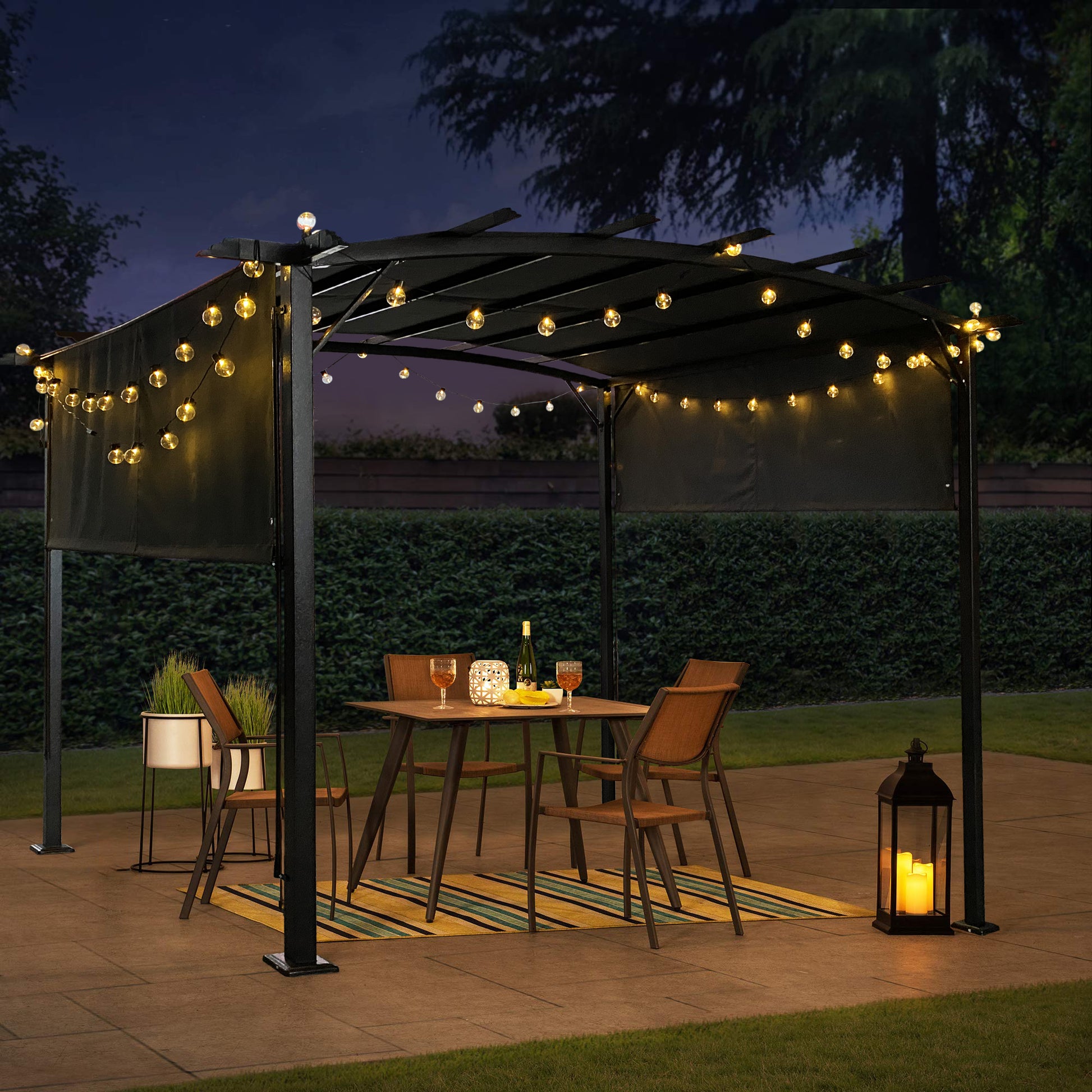 12 X 9 Ft Outdoor Pergola Patio Gazebo,Retractable Shade Canopy,Steel Frame Grape Gazebo,Sun Shelter Pergola For Gardens,Terraces,Backyard Same As W419S00033 Gray Steel