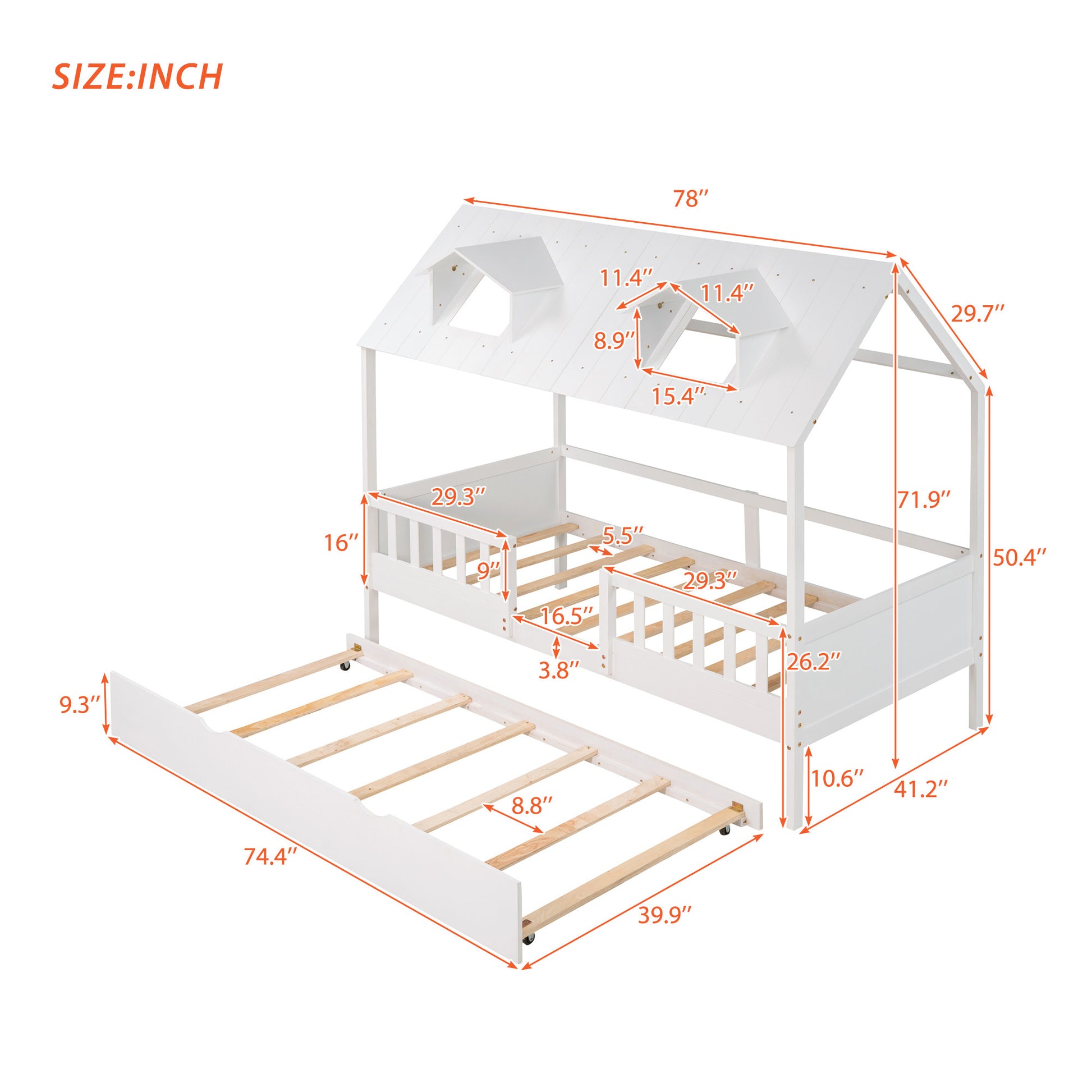 Twin Size House Bed Wood Bed With Twin Size Trundle White White Solid Wood