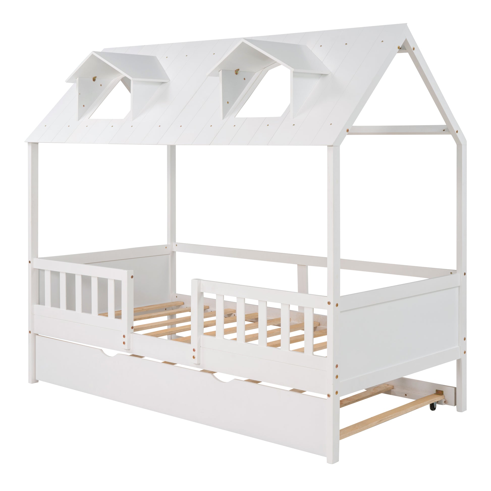 Twin Size House Bed Wood Bed With Twin Size Trundle White White Solid Wood