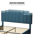 Queen Size Upholstered Platform Bed Linen Bed Frame With 2 Drawers Stitched Padded Headboard With Rivets Design Strong Bed Slats System No Box Spring Needed Blue Queen Blue Cotton Linen