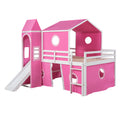 Full Size Loft Bed With Slide Pink Tent And Tower Pink Full Pink Solid Wood