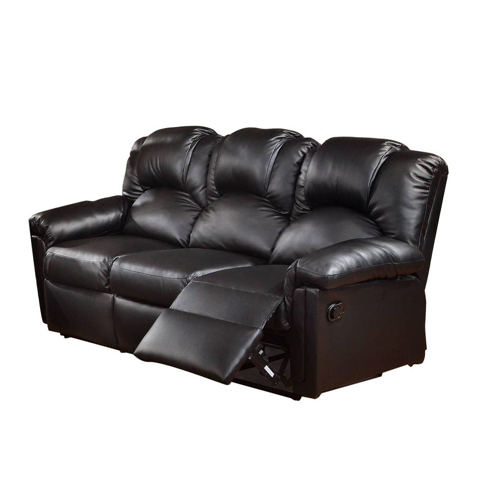 3 Seats Bonded Leather Manual Motion Reclining Sofa In Black Black Pillow Top Arms Pu Leather 3 Seat