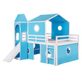 Full Size Loft Bed With Slide Blue Tent And Tower Blue Full Blue Solid Wood