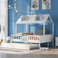 Full Size House Bed Wood Bed With Twin Size Trundle White White Solid Wood