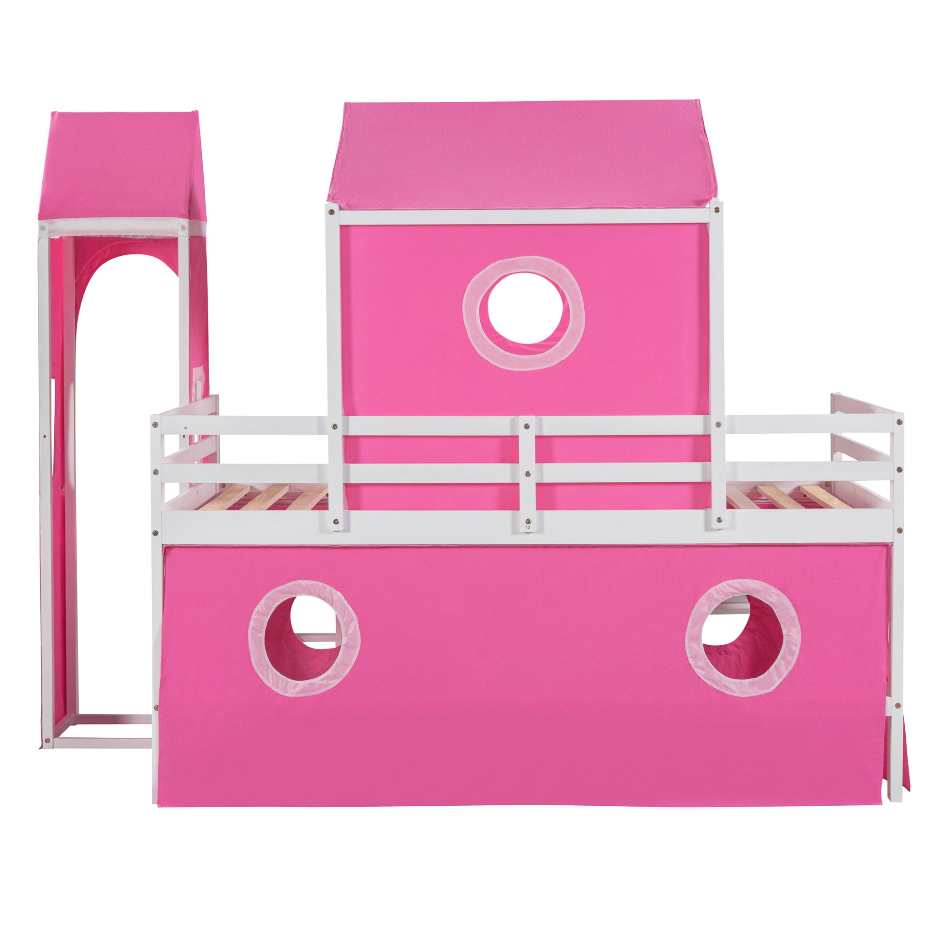 Twin Size Loft Bed With Slide Pink Tent And Tower Pink Twin Pink Solid Wood