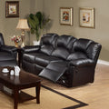 3 Seats Bonded Leather Manual Motion Reclining Sofa In Black Black Pillow Top Arms Pu Leather 3 Seat