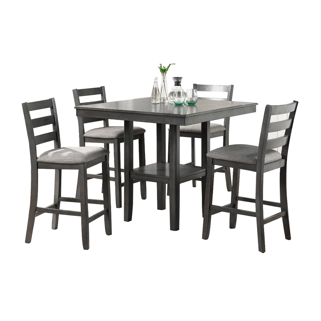 5 Piece Counter Height Dining Set In Grey Grey Ladder Back Seats 4 Dining Room 4 Leg Square Mdf