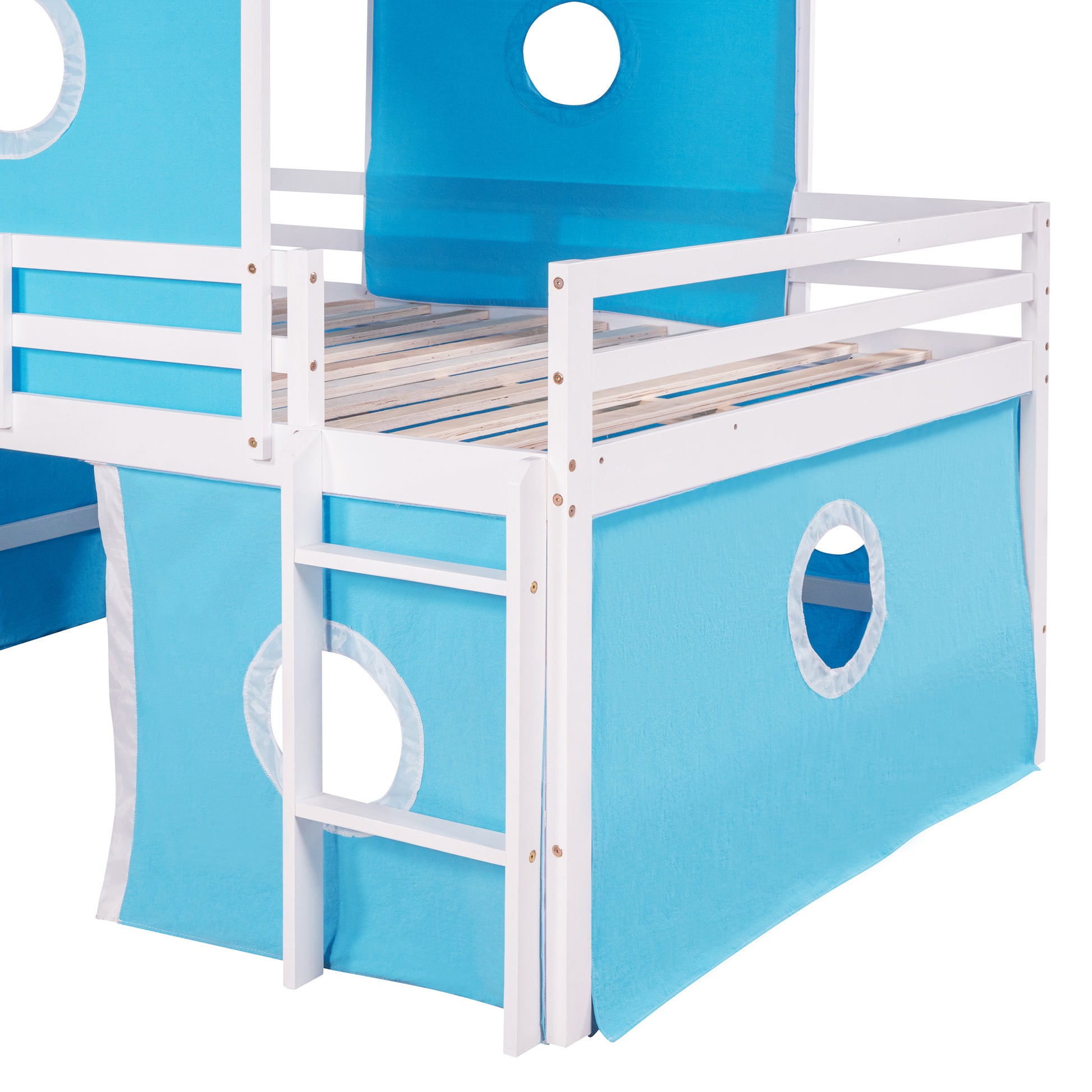 Full Size Loft Bed With Slide Blue Tent And Tower Blue Full Blue Solid Wood