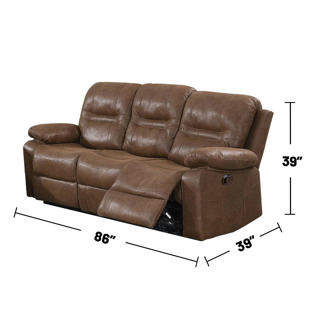 Brown Manual Motion Sofa With Metal Reclining Mechanism And Pine Frame Brown Pillow Top Arms Foam Pu Leather 3 Seat