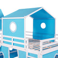 Full Size Loft Bed With Slide Blue Tent And Tower Blue Full Blue Solid Wood