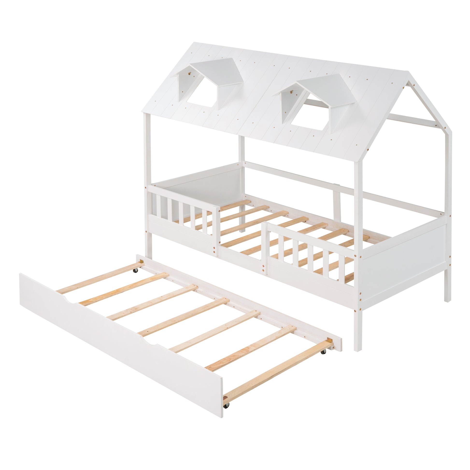 Twin Size House Bed Wood Bed With Twin Size Trundle White White Solid Wood