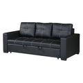 3 Seats Faux Leather Convertible Sleeper Sofa, Black Black Faux Leather Tufted Back Square Arms Pu Leather