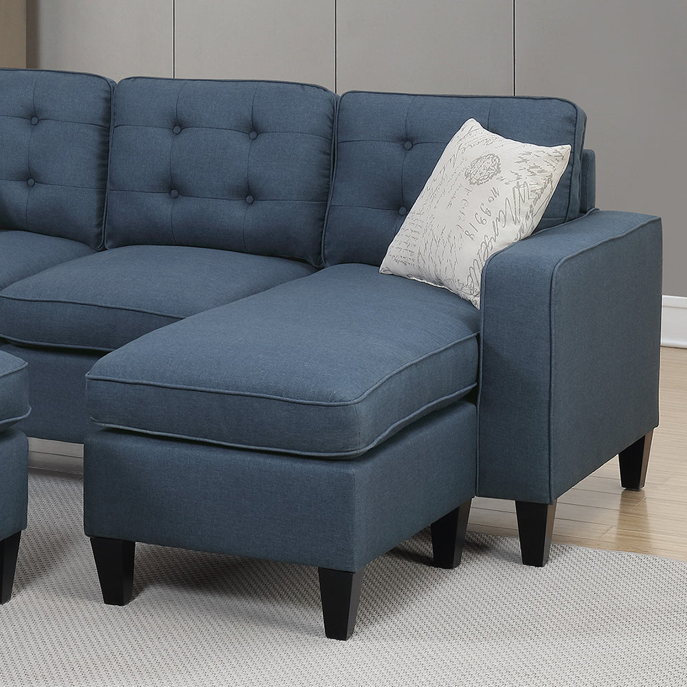 Polyfiber Reversible Sectional Sofa With Ottoamn In Navy Navy Tufted Back L Shaped Pine Square Arms Fabric