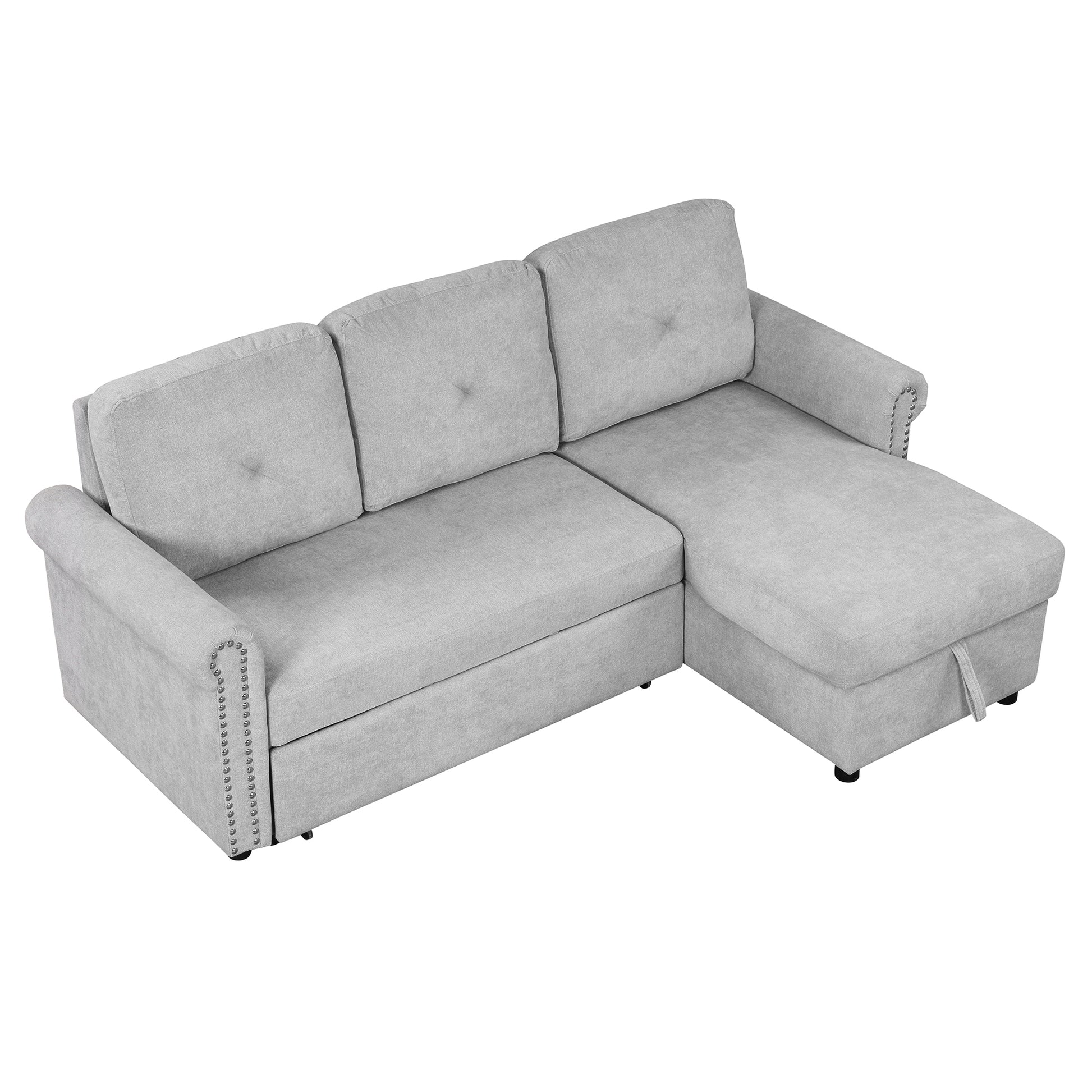 83" Modern Convertible Sleeper Sofa Bed With Storage Chaise,Gray Old Sku:Sg000346Aaa Gray Foam Velvet