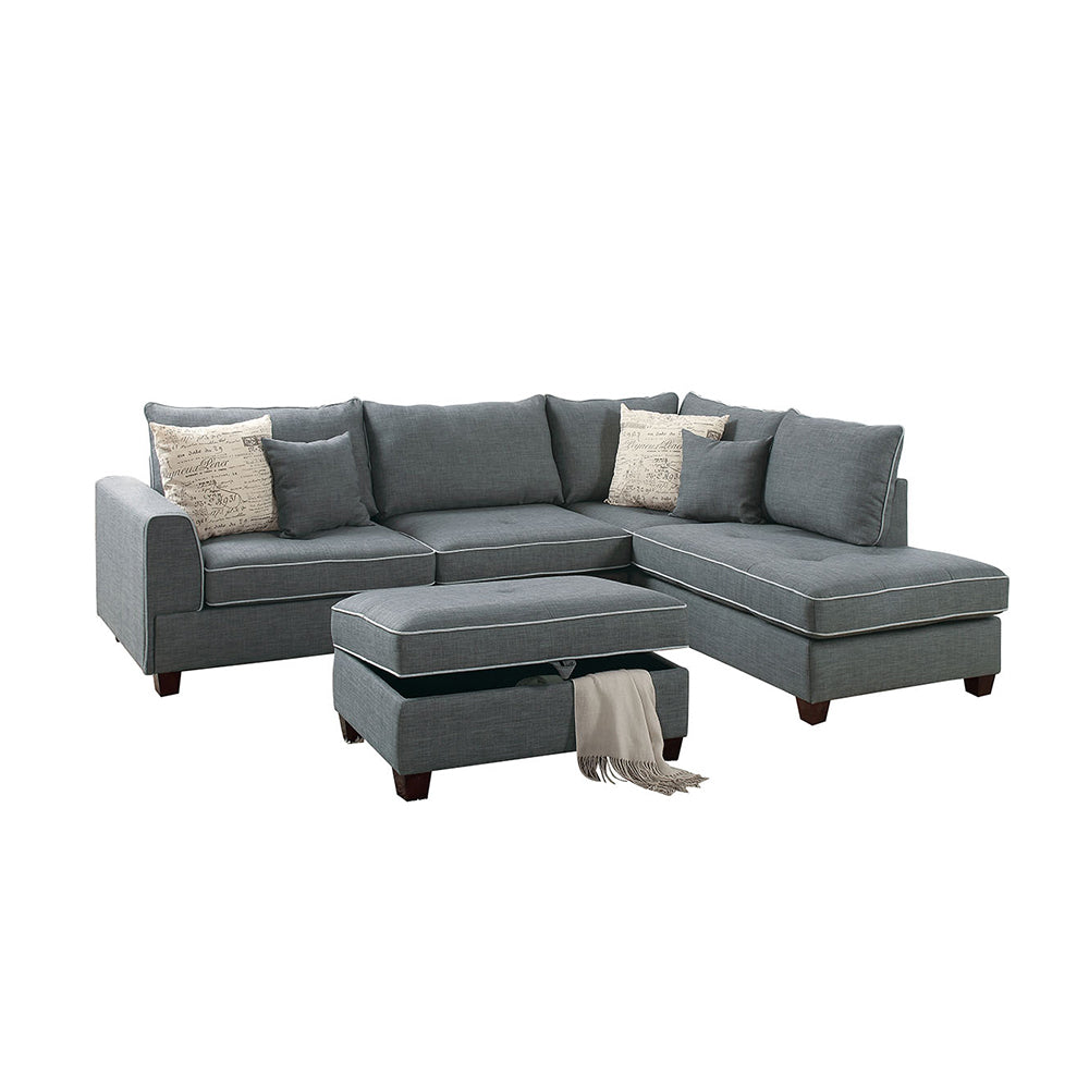 Fabric Reversible Sectional Sofa With Ottoamn In Steel Gray Gray Cushion Back L Shaped Fabric