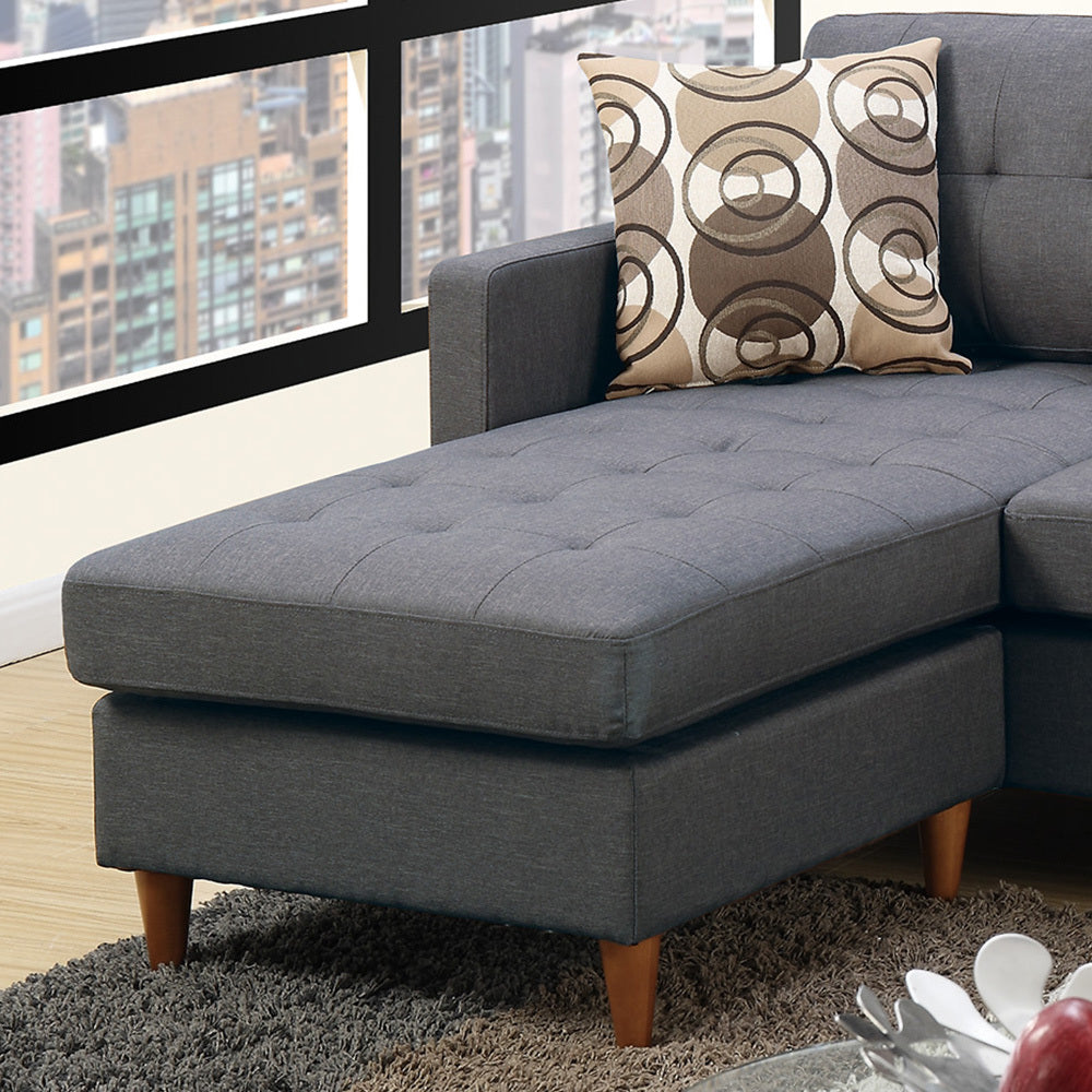 Linen Like Fabric Reversible Sectional Sofa In Blue Grey Grey L Shaped Square Arms Fabric