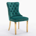 Nikki Collection Modern, High End Tufted Solid Wood Contemporary Velvet Upholstered Dining Chair With Golden Stainless Steel Plating Legs,Nailhead Trim,Set Of 2 Black And Gold, Sw1601Gn Green Foam Velvet