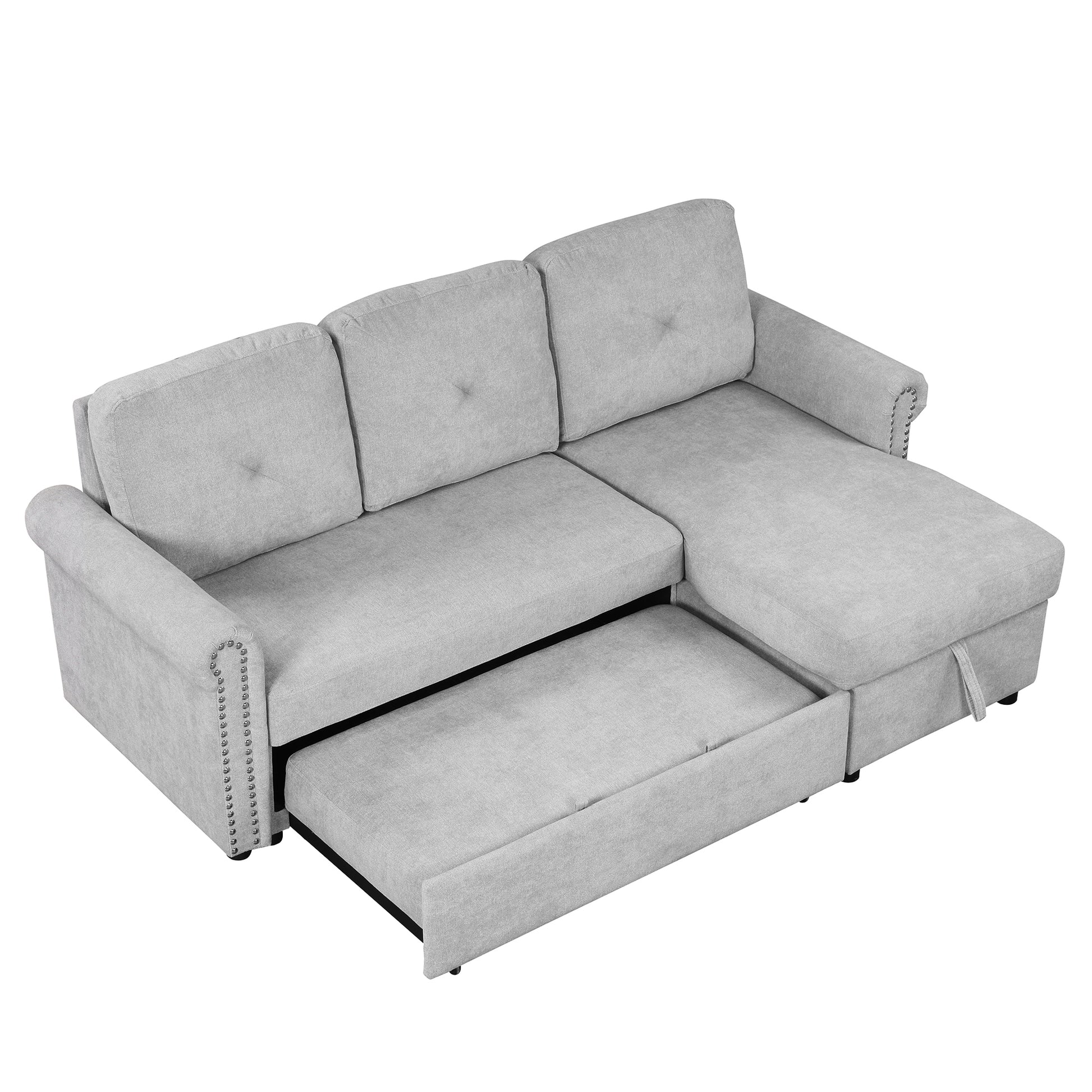 83" Modern Convertible Sleeper Sofa Bed With Storage Chaise,Gray Old Sku:Sg000346Aaa Gray Foam Velvet