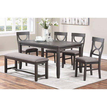 Dasher 6 Piece Wood Dining Set, Grey Gray Seats 6 Transitional 4 Leg Rectangular Mdf